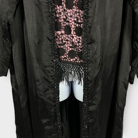 Antique Victorian Fortune Teller Topper Dress Top Black Satin Beaded & Tassels - Picture 3 of 16